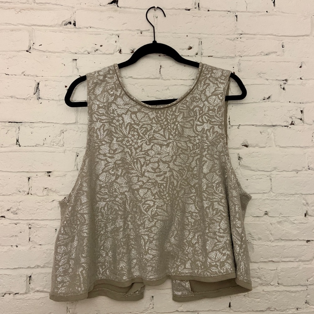 Free People metallic floral crop top silver & tan
